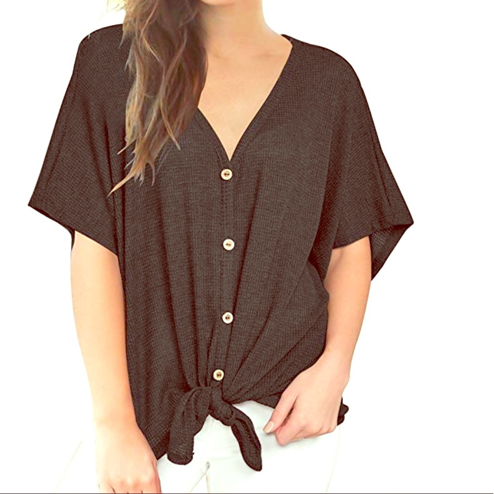 Loose button down v neck shirt